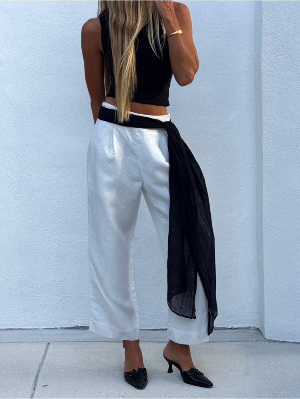 J.Crew White Linen High Waisted Trousers